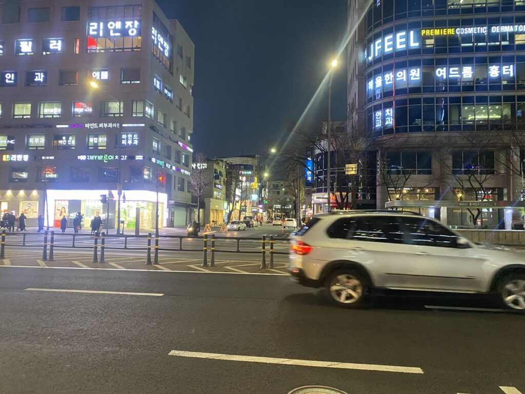 Hongik University Station with a small crowd in Seoul