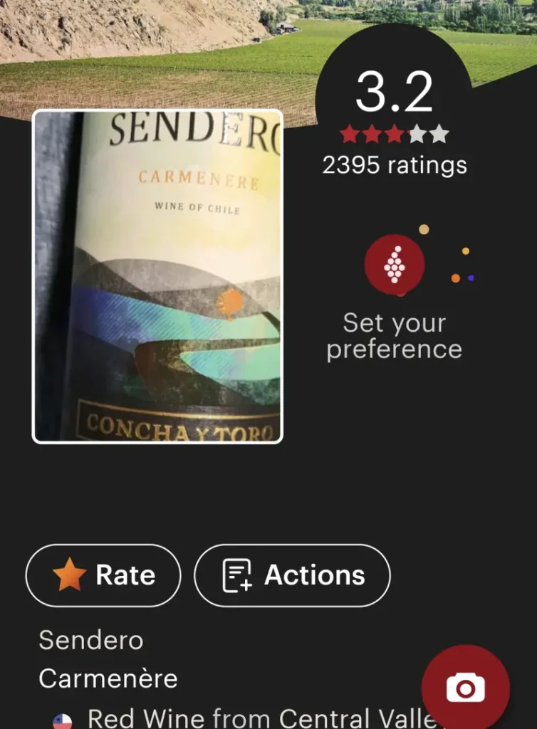 Sendero Carmenère Wine Vivio App review