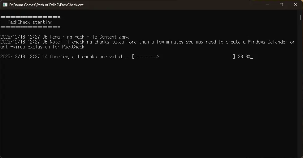 Running PackCheck.exe as administrator to scan and fix corrupt game files