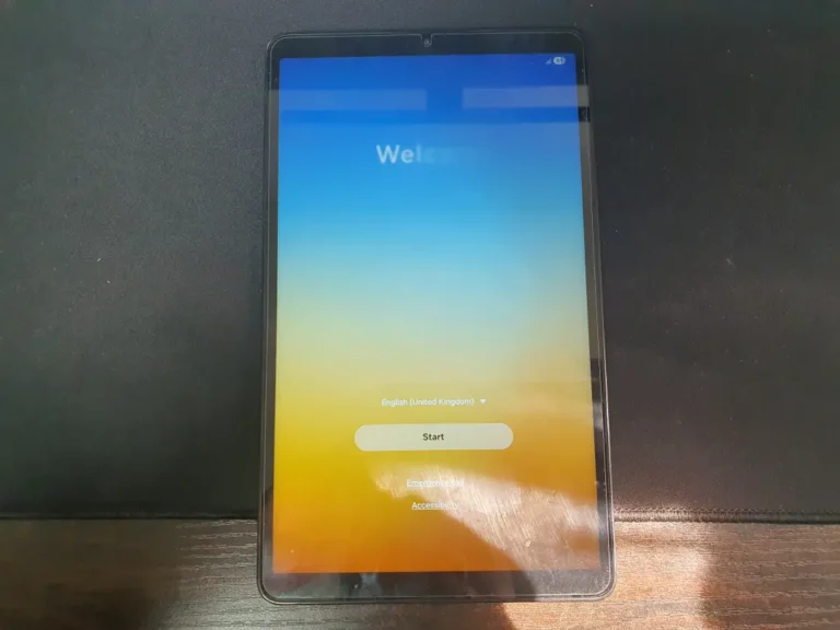 Samsung Galaxy Tab A9 LTE Review 8-inch tablet front view with welcome screen on display