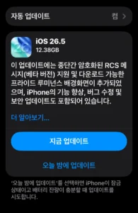 iOS 26.5 update on iPhone 17 showing 12.38GB download size
